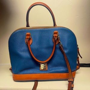 Blue purse with brown handles inside is red good condition no rips